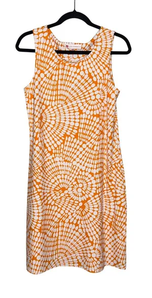 Jude Connally‎ Shift Dress Womens Medium Orange White Geometric Sleeveless Good thumbnail 1