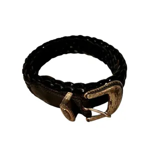Vintage 90s Y2K Guess Black Genuine Woven Leather Western Belt W Silver Buckle L thumbnail 2