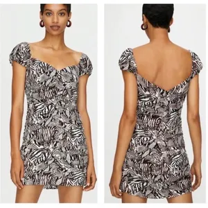 Aritzia Wilfred Veda Mini Dress Animal Print Brown Cream Ruched Cocktail‎ Size 2 thumbnail 5