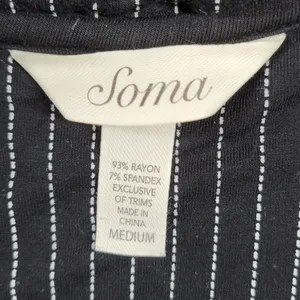 Soma Cool Collection Night Pajama Set S/M Black Stripes Lace Trim Crop Button Up thumbnail 4