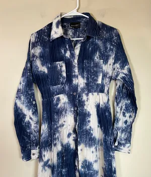 Line & Dot Women's Long Sleeve Maxi Dress Tie dye Small‎ Blue White thumbnail 1