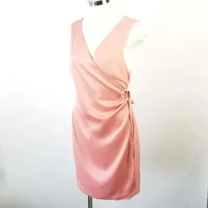 ONE ONE SIX Peach‎ Pink Satin Surplice Dress L thumbnail 5