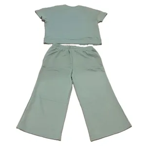 Ladies 2-pc NWOT Textured Lounge Set Top Wide-Leg Crop Pants Sage Green 2XL Plus thumbnail 3