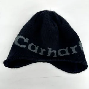 Carhartt Ear Flap Beanie Hat Logo Spell Out Fleece 100% Acrylic Navy Blue OS thumbnail 5