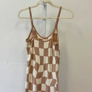 Peppermayo Wavy Checkerboard Knit Midi Dress Tan Cream S/M Sleeveless Bodycon thumbnail 5