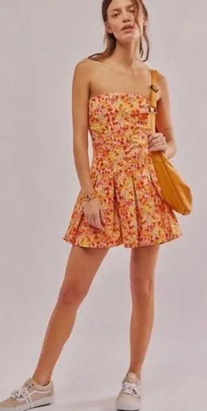 NWOT Free People Made Me Smile Printed Mini Dress Citrus Combo XL thumbnail 1