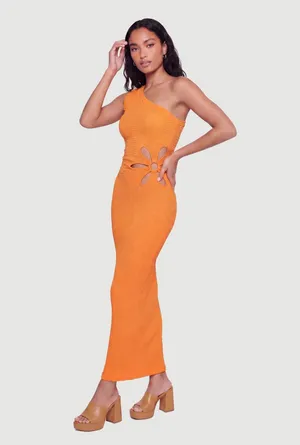 NWT Julia by Love J Womens Textured Knit Flower Cutout One Shoulder Dress Small thumbnail 3