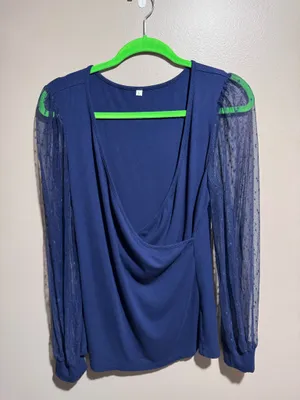 Women's Deep V-neck Cross Wrap Sexy Long Sleeve Blouse Large thumbnail 3