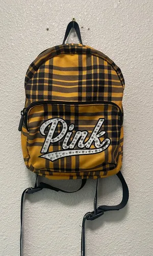 PINK Plaid Mini Backpack - Yellow & Black thumbnail 1