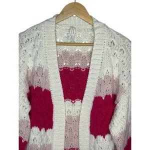 Dreamers by Debut Cardigan Sweater Womens‎ XL Pink White Striped Pointelle Knit thumbnail 3