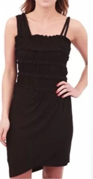Leifnotes Anthropologie Black One Shoulder Tiered Ruffle Mini Dress Size XS NWT thumbnail 1