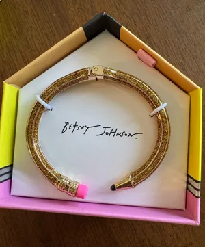Betsey Johnson Sparkle Glitter Pencil Hinged Bangle Bracelet $58 Retail NIB thumbnail 1
