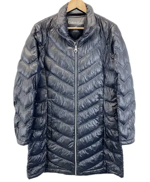 Calvin Klein Womens M Packable Down Quilted‎ Puffer Jacket Full Zip Black Travel thumbnail 1