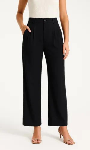 Abercrombie & Fitch Black Pleated High Waisted Straight Leg Trousers Size 30 10 thumbnail 1