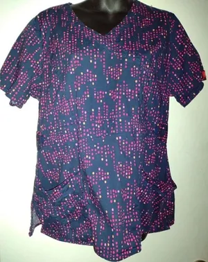 Dickies Unisex Nurse Doc Vet Scrub Top Pockets Size Small Navy with Dots thumbnail 1