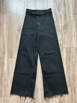 Zara The Marine Straight Wide Leg Raw Hem Jeans in Black Size 0 thumbnail 5