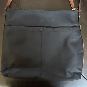 Calvin Klein Crossbody Bag Womens Medium Black Nylon Brown Trim Zip Pocket thumbnail 7