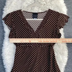 Jtb Brown Polka Dot Babydoll Tie Back Top Flutter Sleeves Cottagecore Dark Fairy thumbnail 7