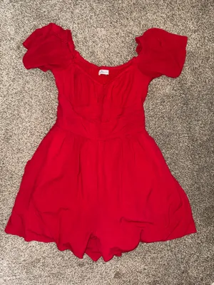 Hollister Red Smocked Off-the-Shoulder Sweetheart Romper thumbnail 1