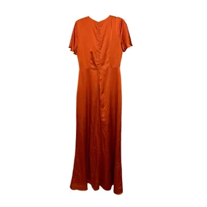 Show Me‎ Your Mumu Rome Twist Gown Burst Orange Satin V Neck Maxi Dress sz L thumbnail 4