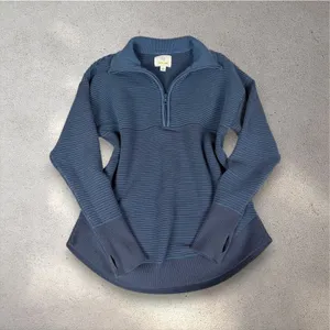 OFFLINE by Aerie Home Stretch Quarter-Zip Pullover Women's S Blue Ribbed Lounge thumbnail 2