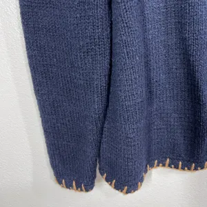 Pure Jill Women's Large Navy Blue Knit Sweater Whipstitch Trim Cotton Blend‎ thumbnail 6