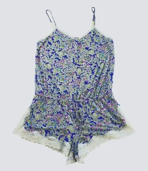 Victoria's Secret Blue Floral Lace Trim Cami Romper Small‎ thumbnail 1