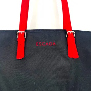 Escada Large Nylon Shopper Tote Black Red Shoulder Bag Travel Tote thumbnail 2