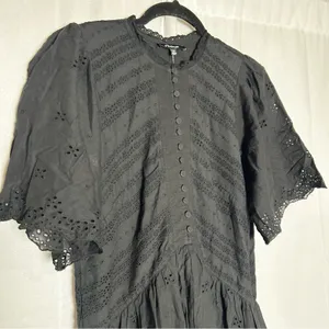 NWT Madewell Black Eyelet Flutter Sleeve Mini Dress in‎ Cotton Size 00 thumbnail 6