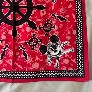 Disney Pirate Mickey Mouse Red Bandana 21"‎ Cotton Square Scarf Skull Crossbones thumbnail 6