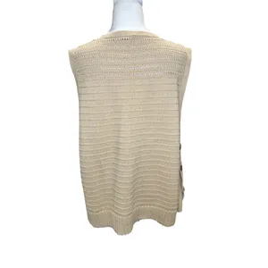 Chico's Beige Taupe Cotton Linen Sweater Vest 3 XL Side Button Layers‎ Preppy thumbnail 3