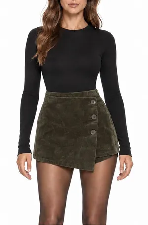 Love Tree Small Olive Green Corduroy Wrap Mini Skort Button Front Y2K Boho Fall thumbnail 1