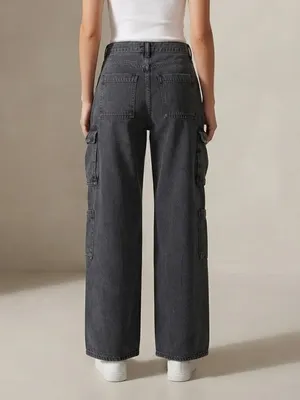 OLD NAVY Mid Rise Baggy Wide Leg Jeans 2 Black Wash EUC thumbnail 9