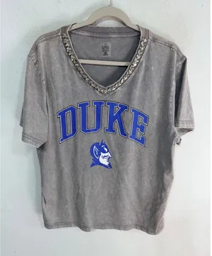 Duke Blue Devils Jeweled Rhinestone V-Neck Tee Women XL Grey Gameday Couture New thumbnail 1