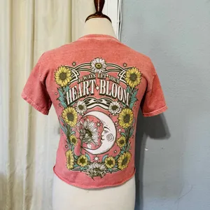 Tree Hugger Nation Moon Star Graphic‎ Cropped T Shirt Coral Pink Boho Size S thumbnail 5
