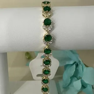 14K Gold Plated Womens Bracelet Icy Green &‎ Clear C. Zirconia Oro Laminado 7'' thumbnail 6