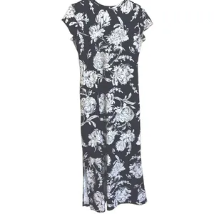 Acting Pro Women's Navy White Floral Maxi Dress Long Side Slits Short Sleeves thumbnail 2