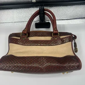 Brahmin vintage rare wicker and brown leather shoulder purse bag thumbnail 6