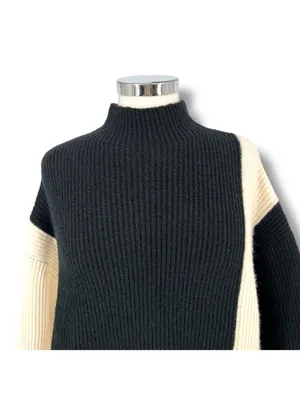 Commense Miss Paris Black White Colorblock Minimalist Knit Sweater Size Small thumbnail 2