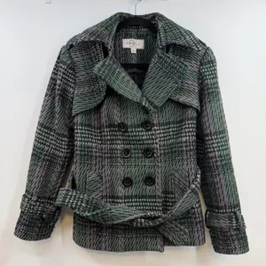 Vintage Donatella Plaid Wool Blend Belted Peacoat Petite Large Dark Academia thumbnail 1