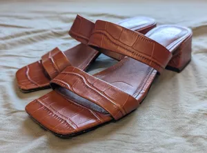 Marc Fisher Croc-Embossed Pat Heeled Slide Sandal W8 Brown thumbnail 1