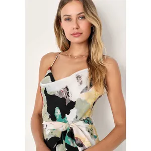 NWT Lulus Inspired Aura White Multi Abstract Print Cowl Midi Dress Gala Size S thumbnail 9