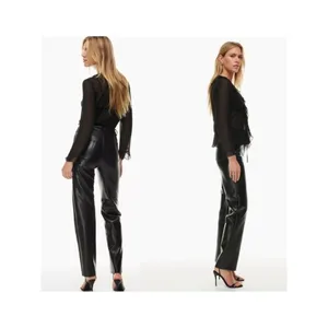 Aritzia Wilfred Melina‎ Faux Leather Straight Leg Pants Women's Size 0 Black thumbnail 2