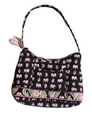 Vera Bradley Elephant Print Black Pink Purse Handbag‎ Paisley Vintage Shoulder thumbnail 1