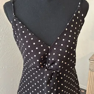 Bershka Midi polka dot knotted front, thigh split, cut out back spaghetti strap dress thumbnail 2
