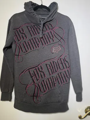 Fox Gray Hoodie with Pink & Black Graphic Womens Small Vintage Dirtbike Riding thumbnail 1