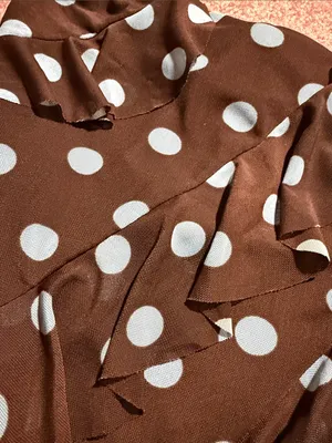 Polka Dot Brown Crop Top with Light Blue Dots Strapless Ruffles Y2K thumbnail 2