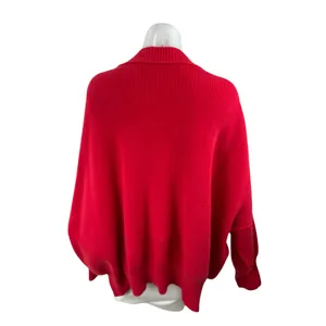 Free People Women's Red Ribbed Mock Neck Long Sleeve Sweatshirt Sweater Top M thumbnail 4