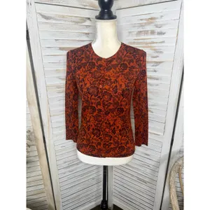 GARNET HILL Women's XS Signature Eco Merino Cardigan Botanical Forest Animals thumbnail 15
