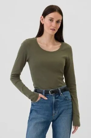 Gap Olive Green Crewneck‎ Favorite T Long Sleeve T-Shirt L thumbnail 1